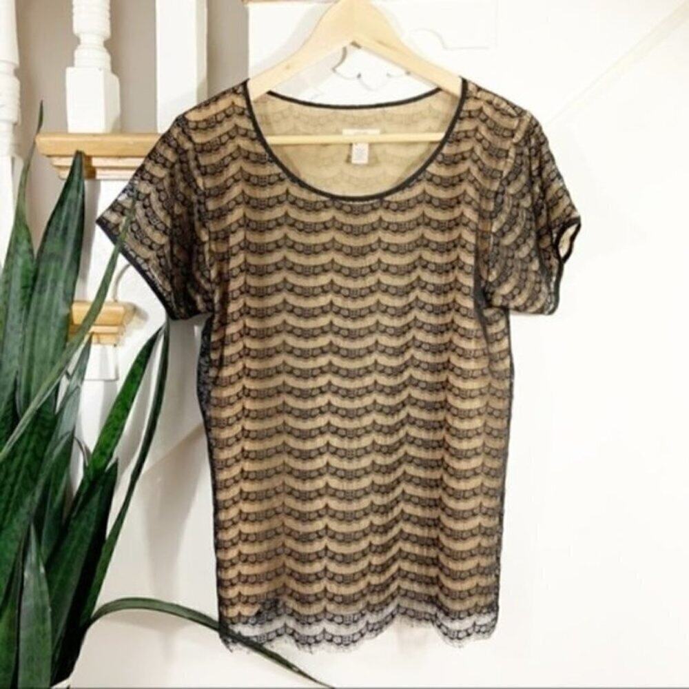 J. Crew Lace Tee tan and black sz S